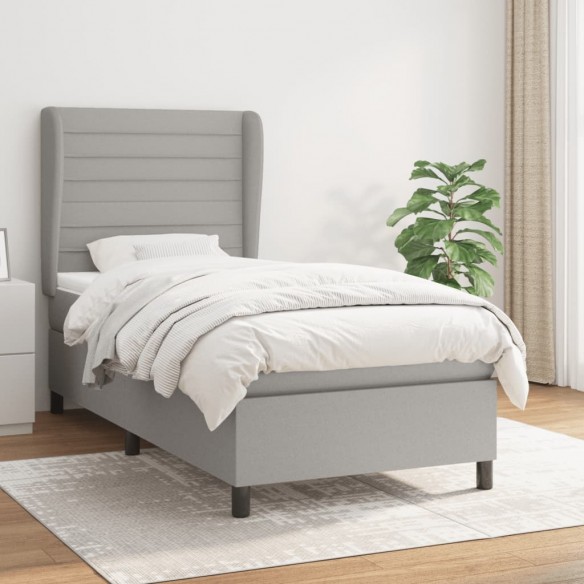 Sommier à lattes de lit avec matelas Gris clair 90x200 cm Tissu