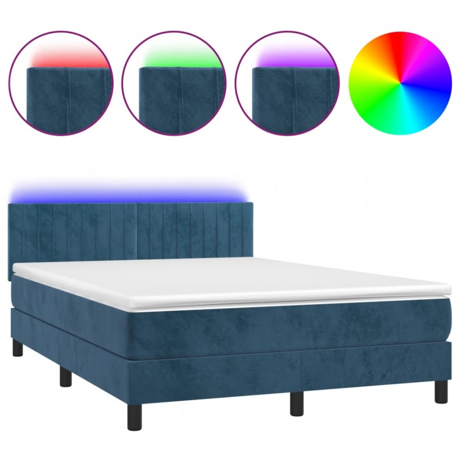 Sommier à lattes de lit avec matelas LED Bleu foncé 140x190 cm