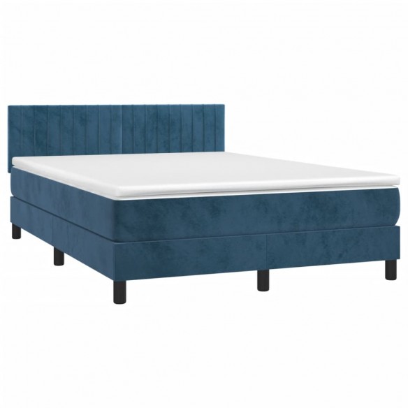 Sommier à lattes de lit avec matelas LED Bleu foncé 140x190 cm