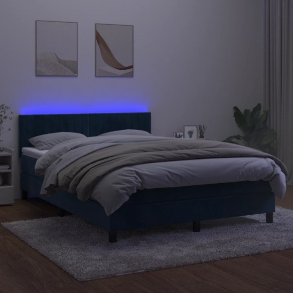 Sommier à lattes de lit avec matelas LED Bleu foncé 140x190 cm