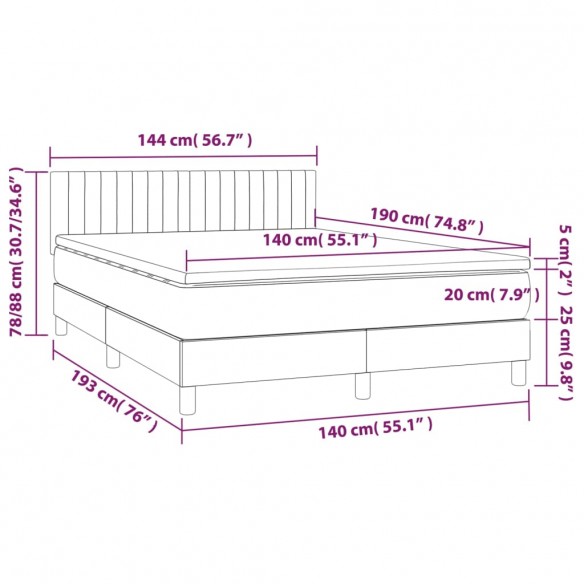 Sommier à lattes de lit avec matelas LED Bleu foncé 140x190 cm