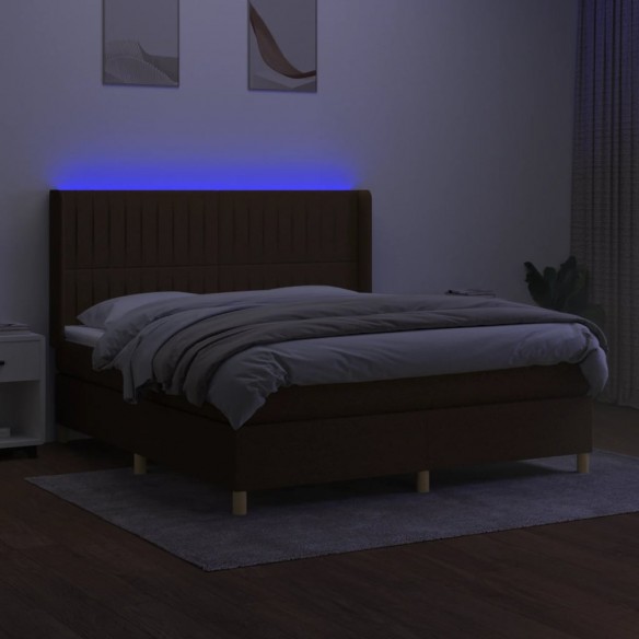 Sommier à lattes de lit matelas et LED Marron foncé 160x200 cm