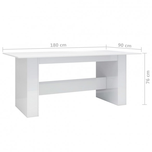 Table de salle à manger Blanc brillant 180x90x76 cm Aggloméré