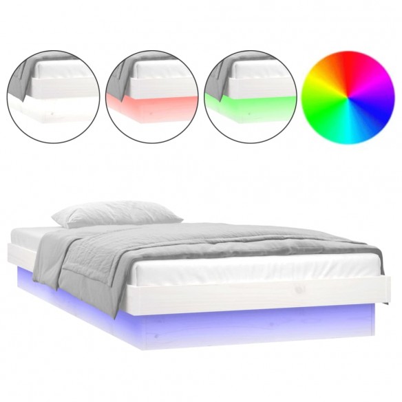 Cadre de lit à LED blanc 90x190 cm simple bois massif