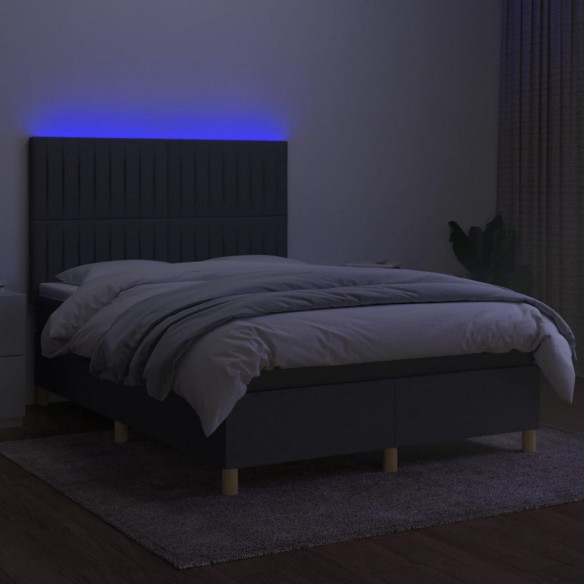 Sommier à lattes de lit et matelas et LED Gris foncé 140x190 cm