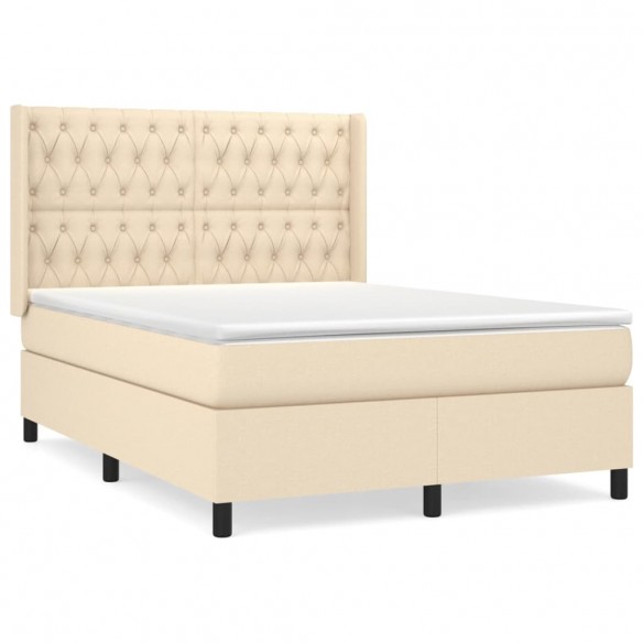 Cadre de lit avec matelas Crème 140x190 cm Tissu