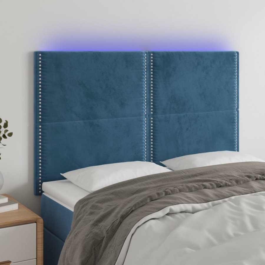 Tête de lit à LED Bleu foncé 144x5x118/128 cm Velours