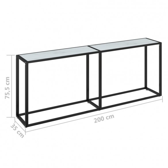 Table console Marbre blanc 200x35x75,5 cm Verre trempé