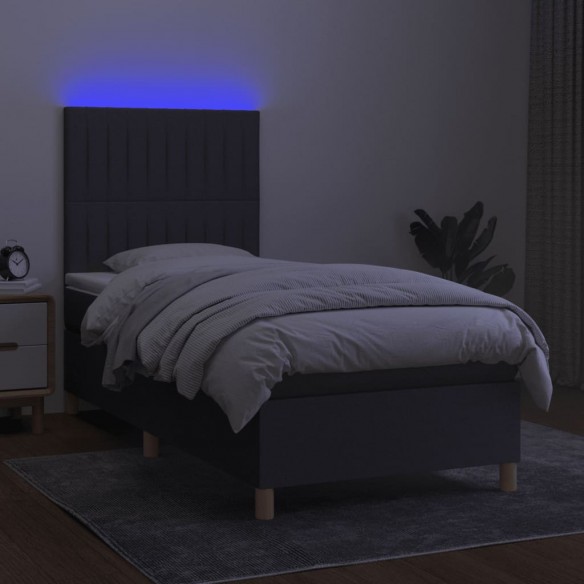 Sommier à lattes de lit avec matelas et LED Gris foncé 80x200cm