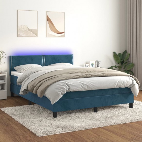 Cadre de lit avec matelas LED Bleu foncé 140x190 cm