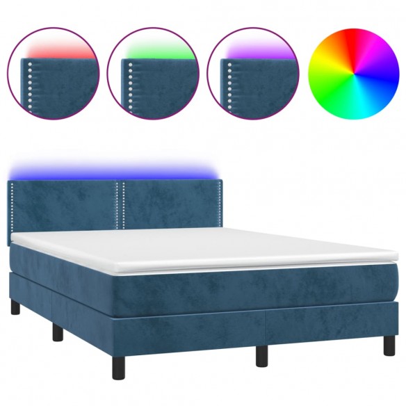 Cadre de lit avec matelas LED Bleu foncé 140x190 cm