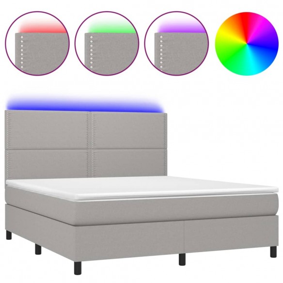 Cadre de lit et matelas et LED Gris clair 160x200 cm