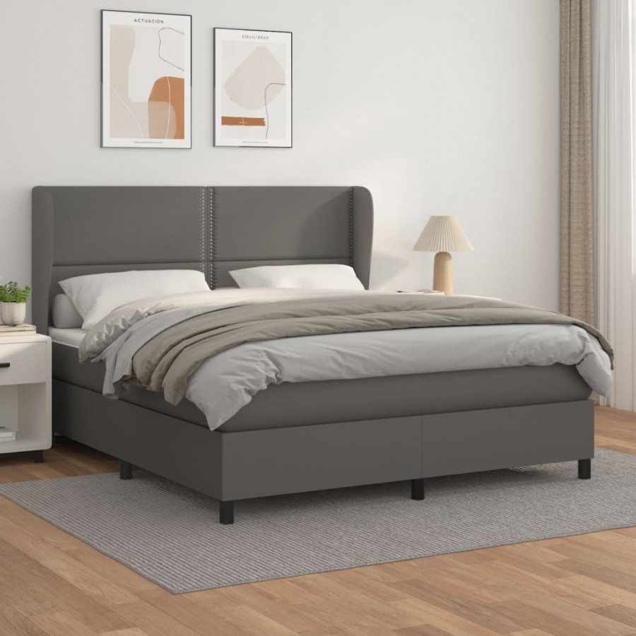 Cadre de lit avec matelas Gris 180x200 cm Similicuir