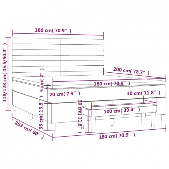 Cadre de lit avec matelas Rose 180x200 cm Velours