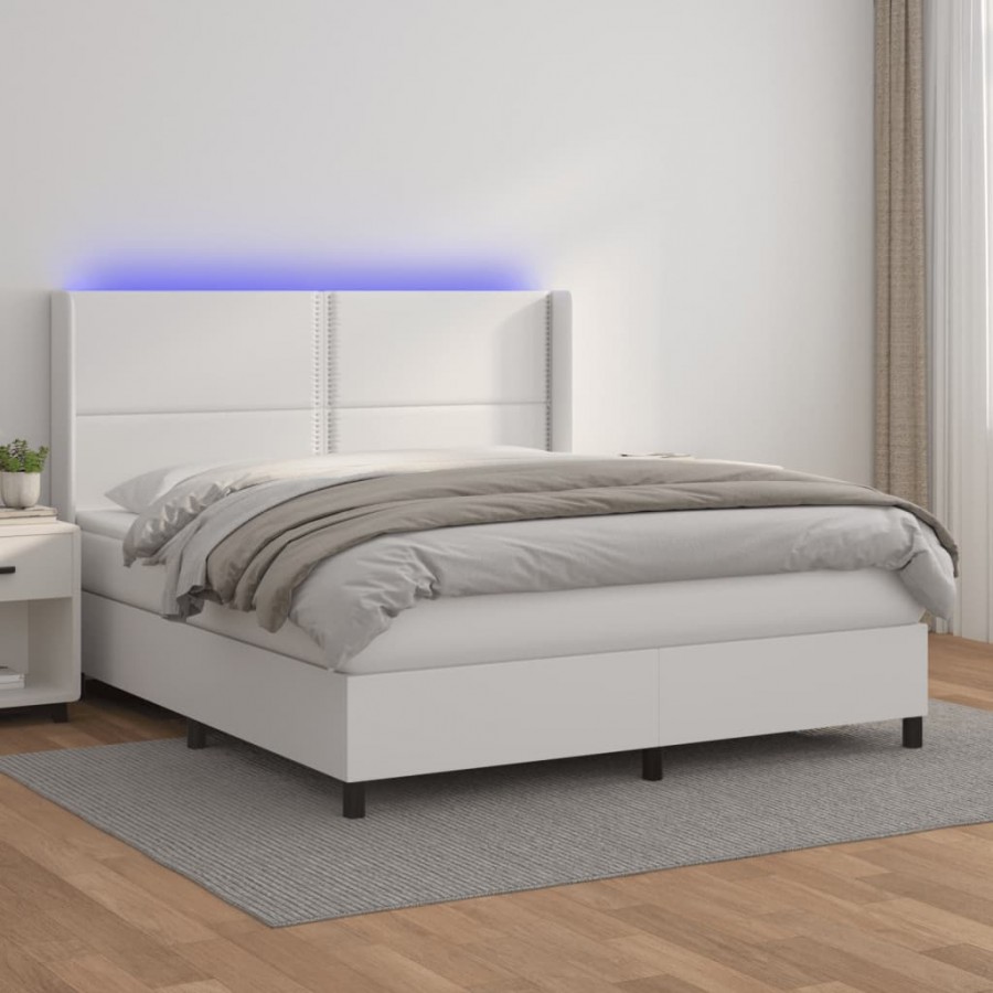 Sommier à lattes de lit matelas LED Blanc 160x200 cm Similicuir
