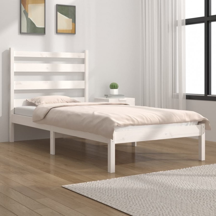 Cadre de lit Blanc Bois de pin massif 90x190 cm Simple