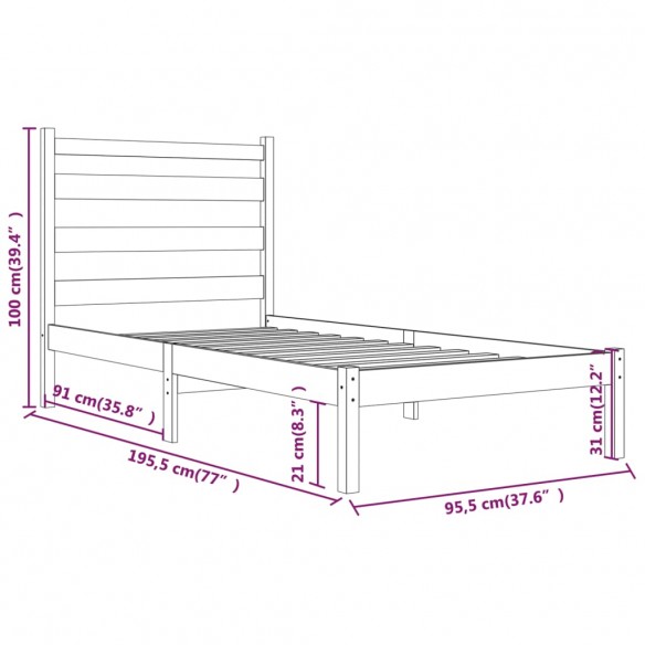 Cadre de lit Blanc Bois de pin massif 90x190 cm Simple