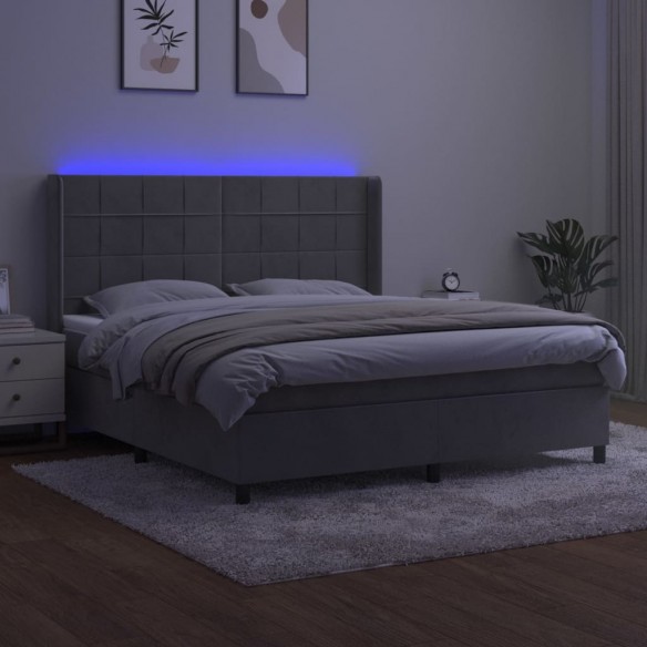 Sommier à lattes de lit matelas et LED Gris clair 160x200 cm