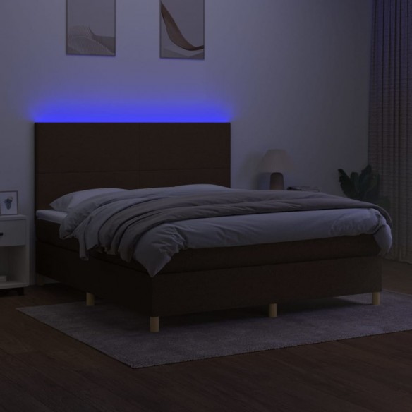 Sommier à lattes de lit matelas et LED Marron foncé 180x200 cm