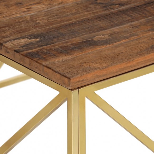 Table basse doré acier inoxydable et bois de mélèze massif