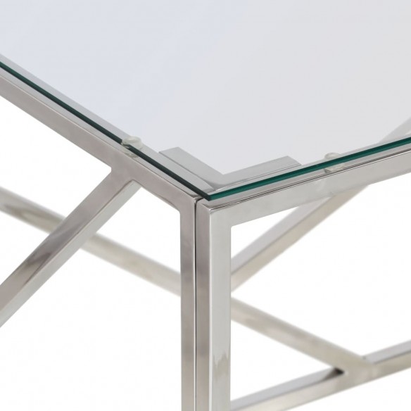 Table basse argenté acier inoxydable et verre trempé