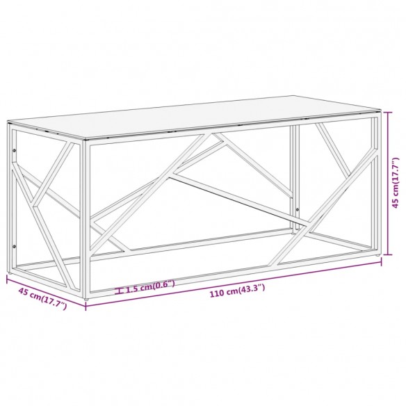 Table basse argenté acier inoxydable et verre trempé