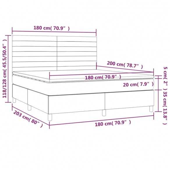 Cadre de lit avec matelas Gris clair 180x200cm Tissu