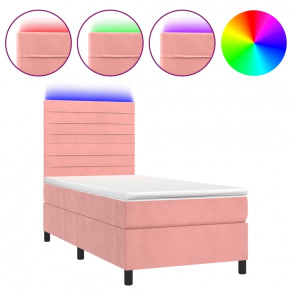 Sommier à lattes de lit avec matelas LED Rose 90x200 cm Velours