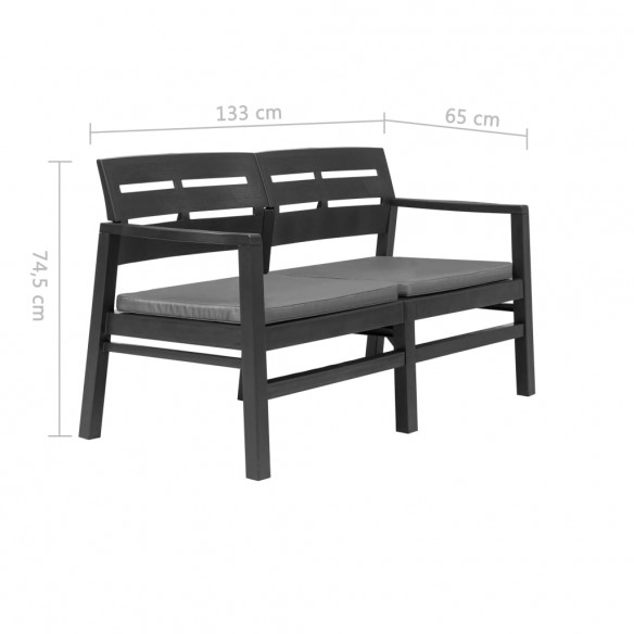 Banc de jardin 2 places et coussins 133 cm Plastique Anthracite