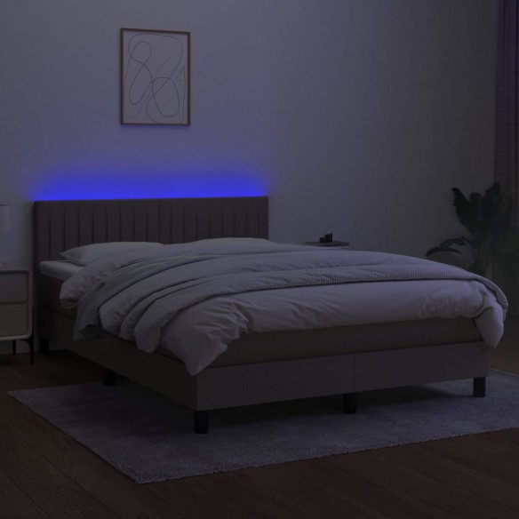 Sommier à lattes de lit avec matelas LED Taupe 140x190 cm Tissu