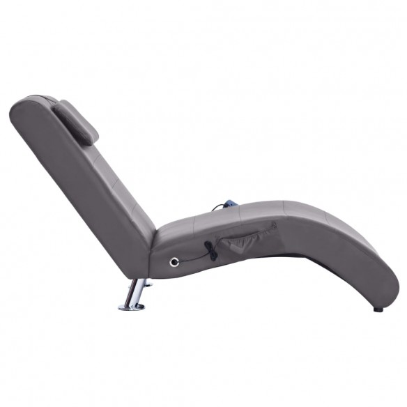 Chaise longue de massage avec oreiller gris similicuir