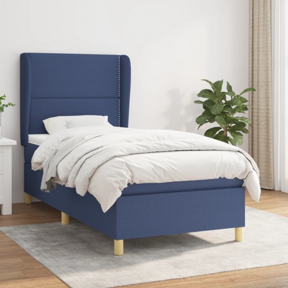 Cadre de lit avec matelas Bleu 90x190 cm Tissu