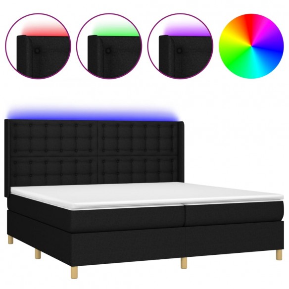 Cadre de lit matelas et LED Noir 200x200 cm Tissu