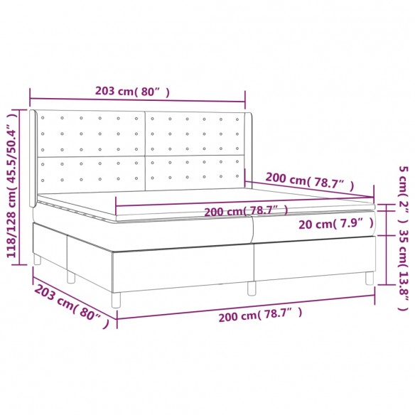 Cadre de lit matelas et LED Noir 200x200 cm Tissu