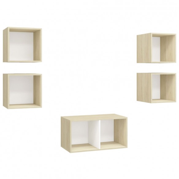 Ensemble de meuble TV 5 pcs Blanc et chêne sonoma Aggloméré