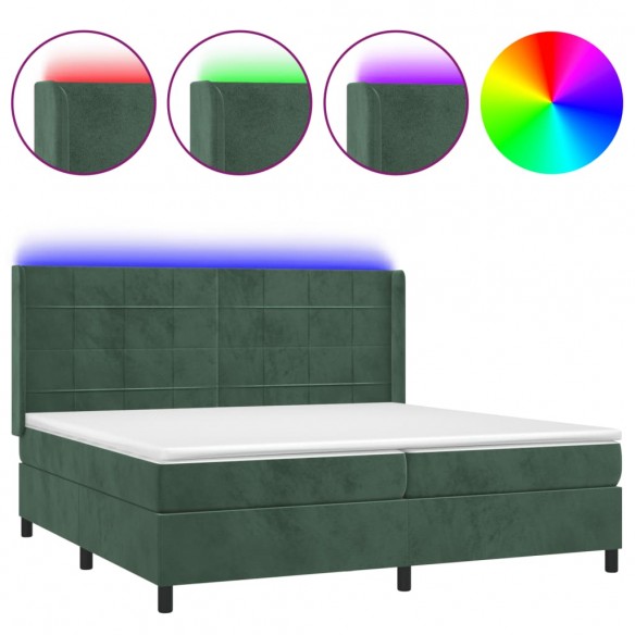 Cadre de lit matelas et LED Vert foncé 200x200 cm