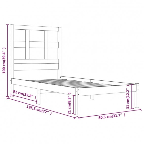 Cadre de lit Blanc Bois de pin massif 75x190 cm Petit simple