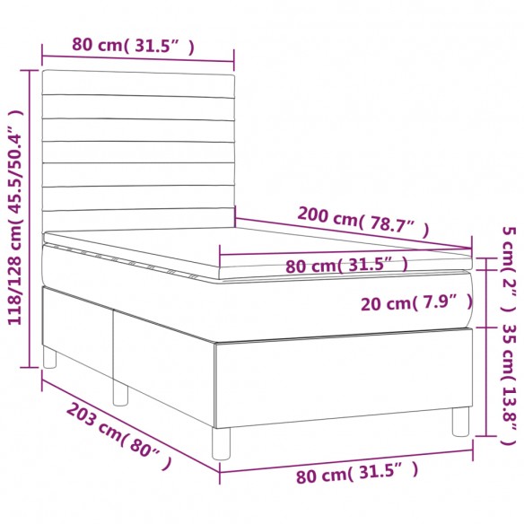 Cadre de lit avec matelas LED Noir 80x200cm Velours