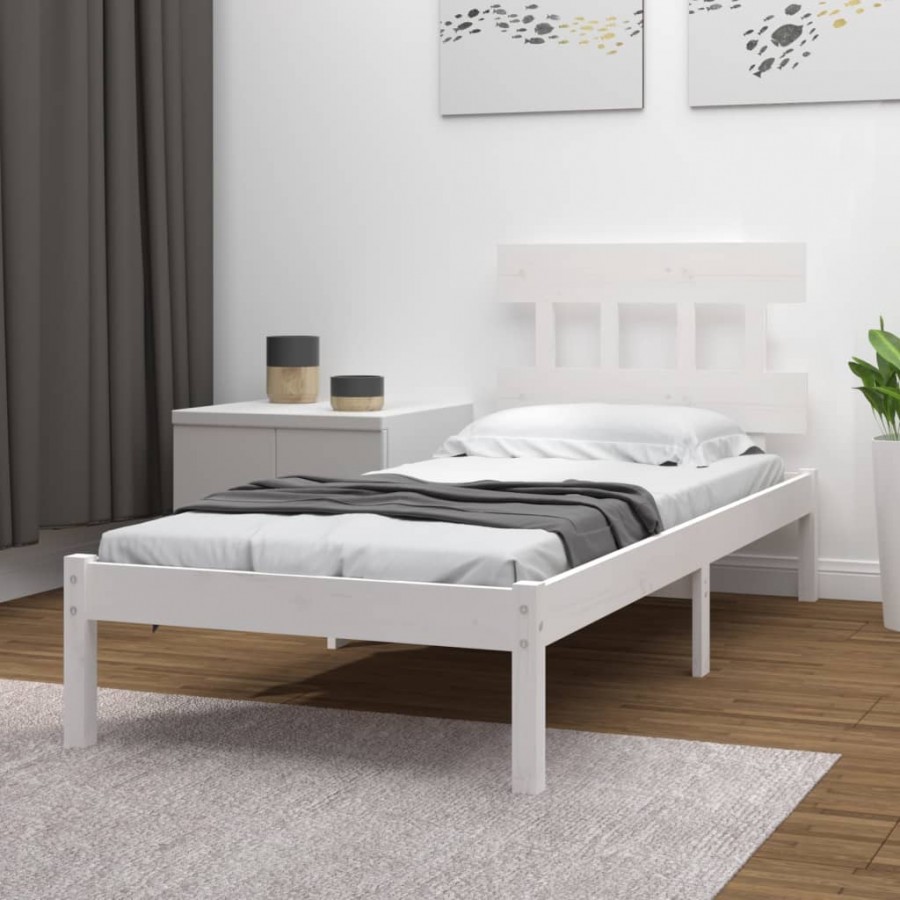 Cadre de lit Blanc Bois massif 75x190 cm Petit simple