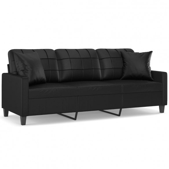 Canapé 3 places avec oreillers décoratifs noir 180cm similicuir