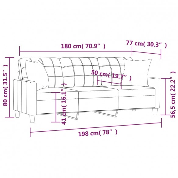 Canapé 3 places avec oreillers décoratifs noir 180cm similicuir