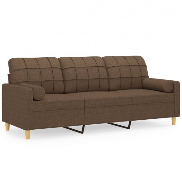 Canapé 3 places avec oreillers décoratifs marron 180 cm tissu