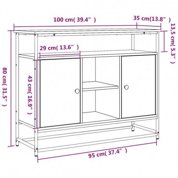 Buffet noir 100x35x80 cm bois d'ingénierie