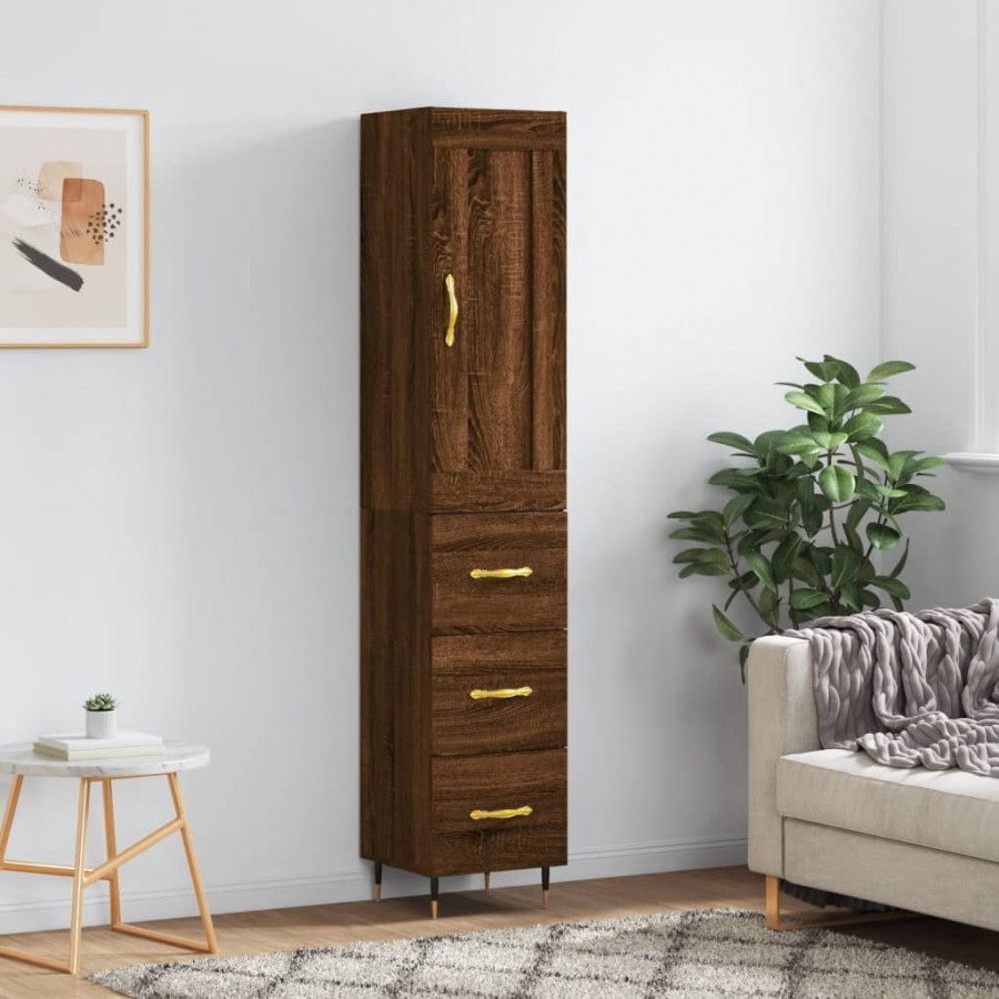 Buffet haut Chêne marron 34,5x34x180 cm Bois d'ingénierie