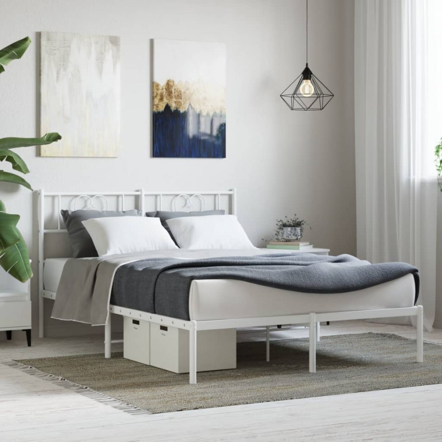 Cadre de lit métal avec tête de lit blanc 120x190 cm