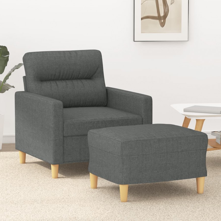 Fauteuil avec repose-pied Gris foncé 60 cm Tissu