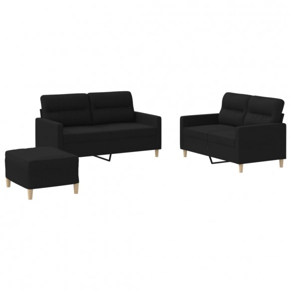 Ensemble de canapés 3 pcs avec coussins Noir Tissu