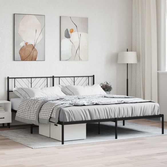 Cadre de lit métal avec tête de lit noir 200x200 cm