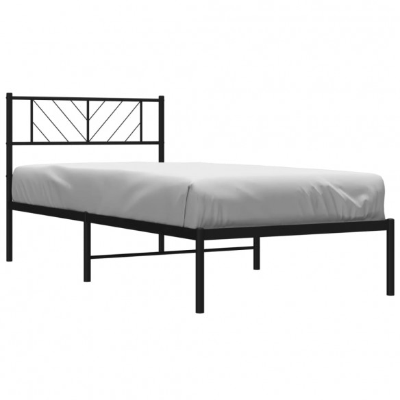 Cadre de lit métal avec tête de lit noir 100x190 cm