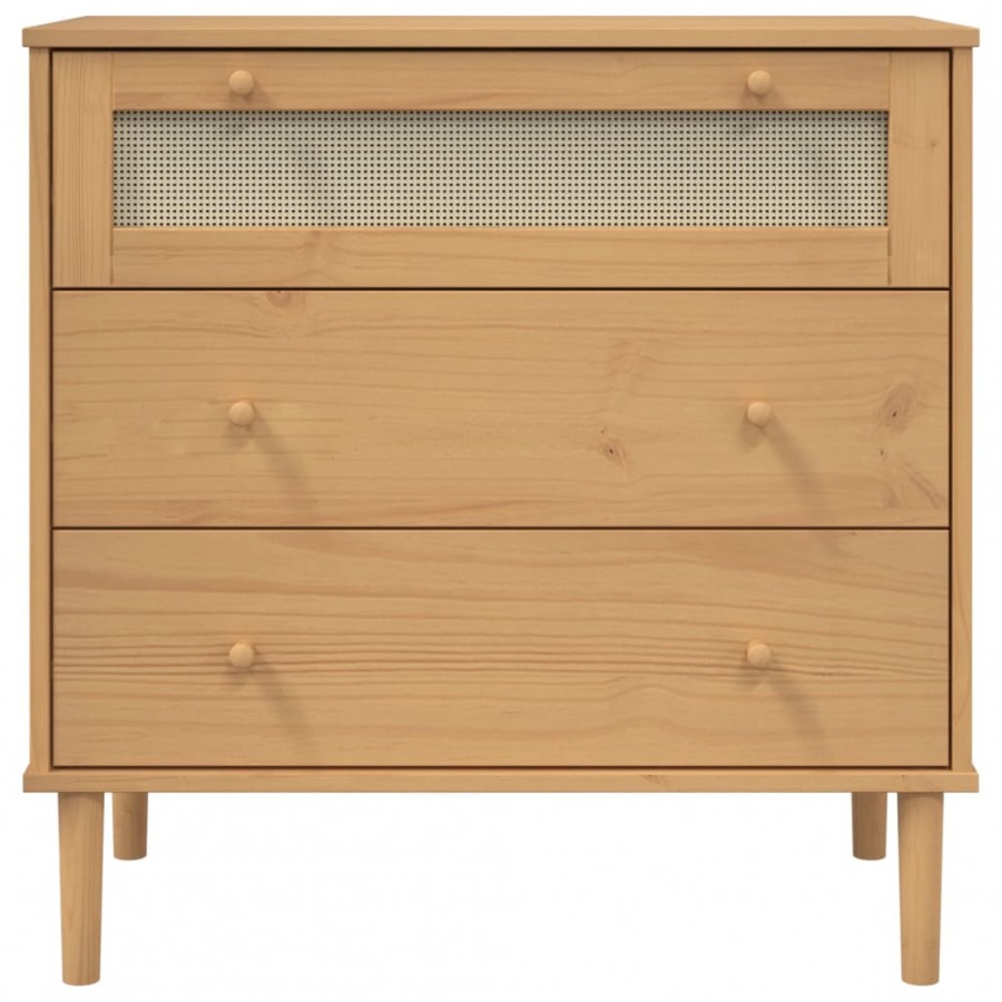 Commode SENJA aspect de rotin marron bois de pin solide
